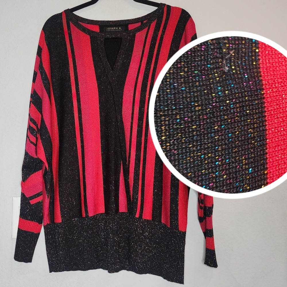 Joseph‎ A. metallic multicolored red black stripe sweater size XL